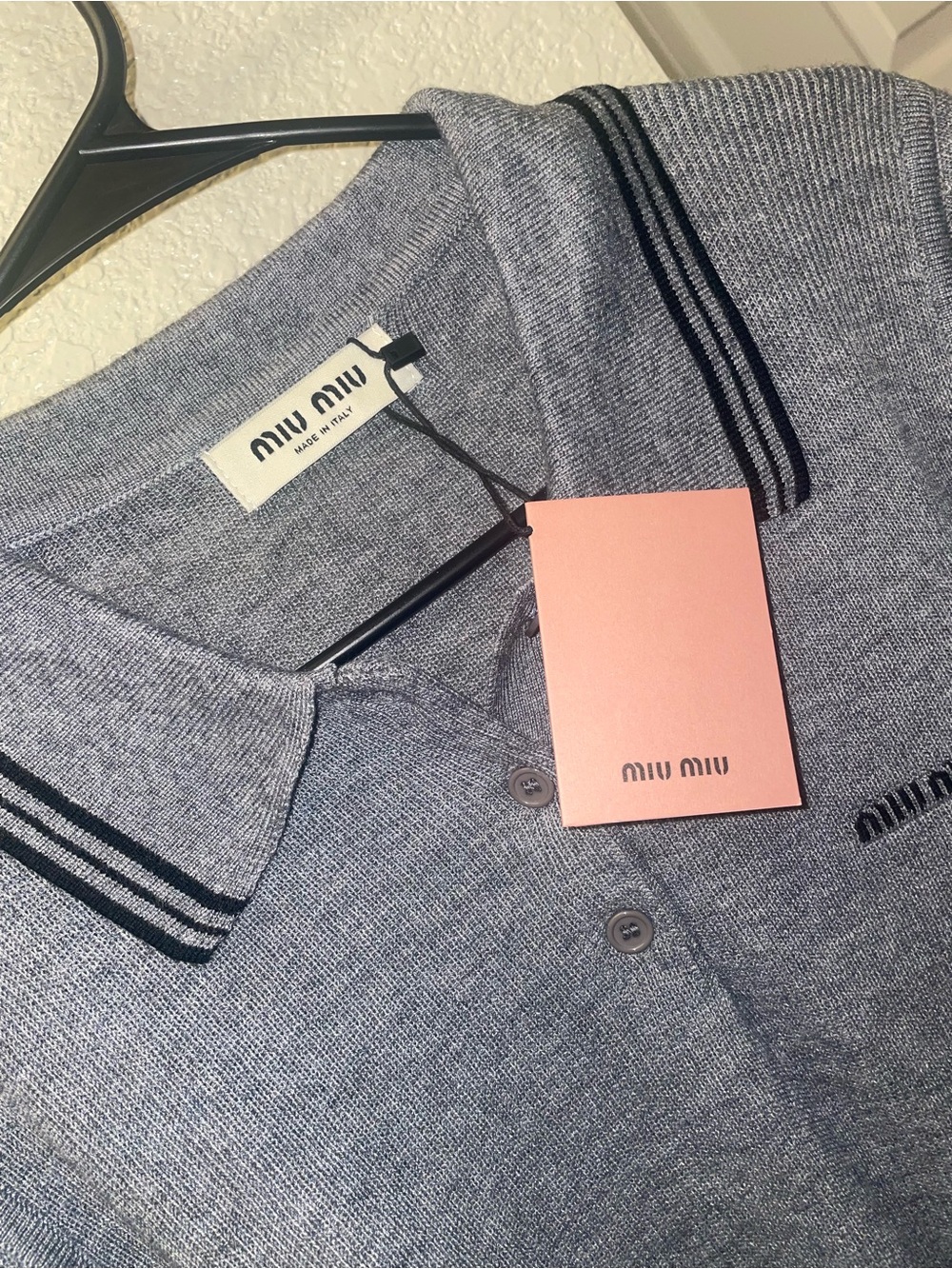 Miu Miu knit cotton sweater half sleeve top Polo knit wear Shirt New Size M - Picture 4 of 13
